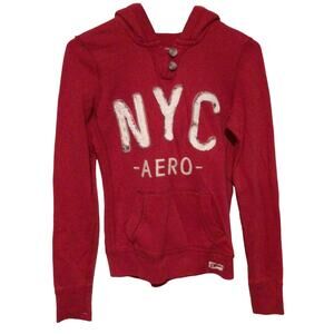 Aeropostale Women’s Red Hoodie “NYC 1987” Kangaroo Pocket Pullover Size Small